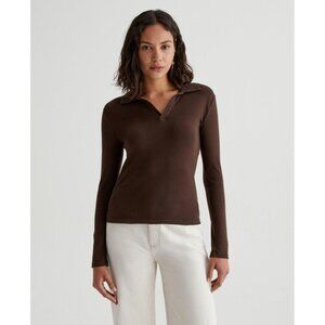 AG Los Angeles Brown Cotton  Long Sleeve Collar Top  Women's Size S